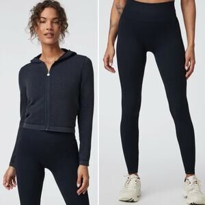 Vuori Waffle Seamless Zip Hoodie Legging Set Black XS Athleisure Lounge